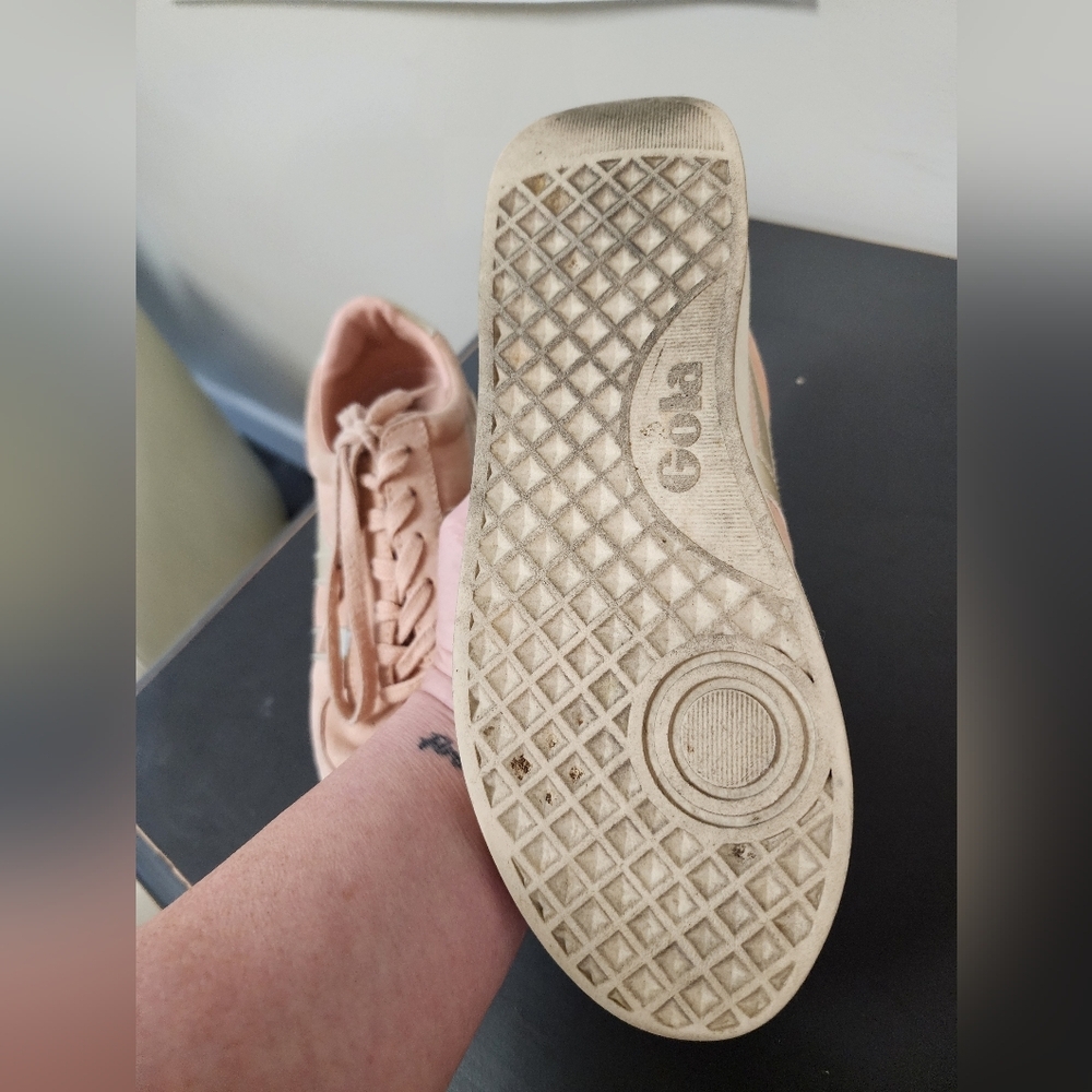 Gola Grandslam Pearl Pink Suede Sneakers Gold Stripe Size 7 - Picture 4 of 10